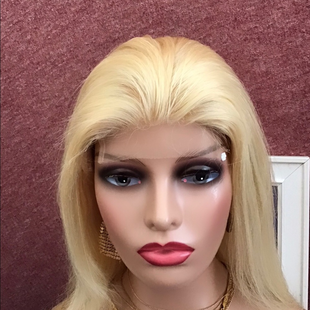 Human Wigs Lace Closer Honey Blonde Straight 150 Density 4x4 Gold 613 20-Inch - Picture 2 of 11